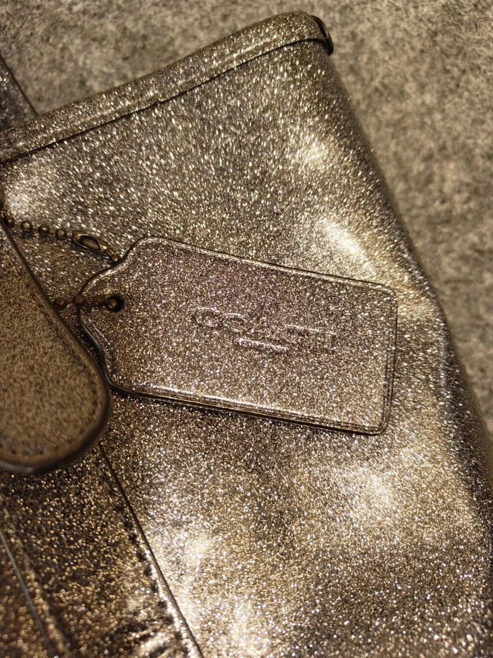 Coach Metallic Silver Leather Tote Bag - Picture 3 of 6